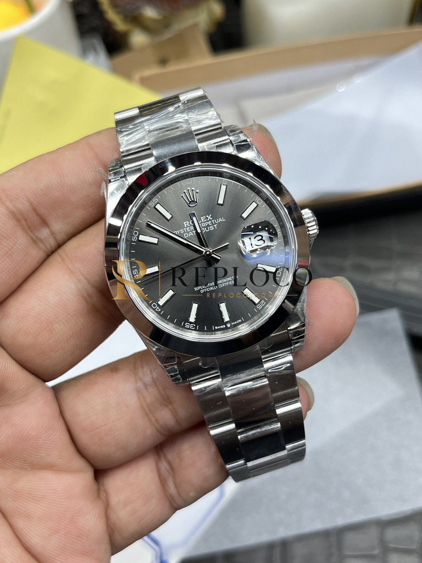 VS 공장 롤렉스 데이트저스트 41mm 126300 선버스트 슬레이트 그레이 다이얼 스무스 베젤 오이스터 브레이슬릿 1:1 슈퍼클론 DD3235 무브먼트 - 이미지 4
