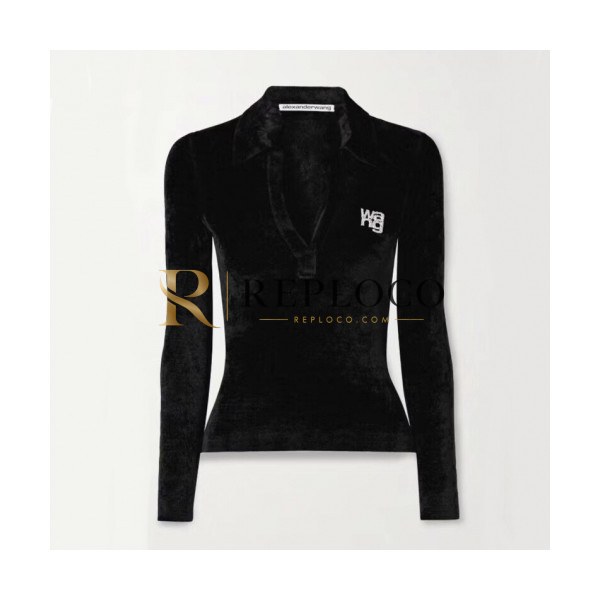 ✨[매장판]Alexsander Wang 2020 Womens Logo Velvet Polo Tshirts - 알렉산더왕 2020 여성 로고 벨벳 폴로 긴팔티 Alw0088x.Size(s - l).블랙