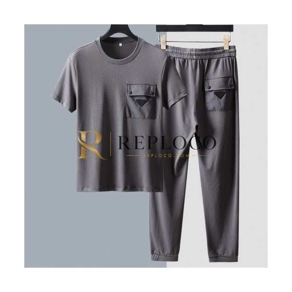 ✨[프라다]Prada 2020 Mens Casual Logo Training Short Sleeved Clothes&Pants - 프라다 2020 남성 캐쥬얼 로고 코튼 반팔 트레이닝복&팬츠 Pra01049x.Size(m - 3xl).다크그레이