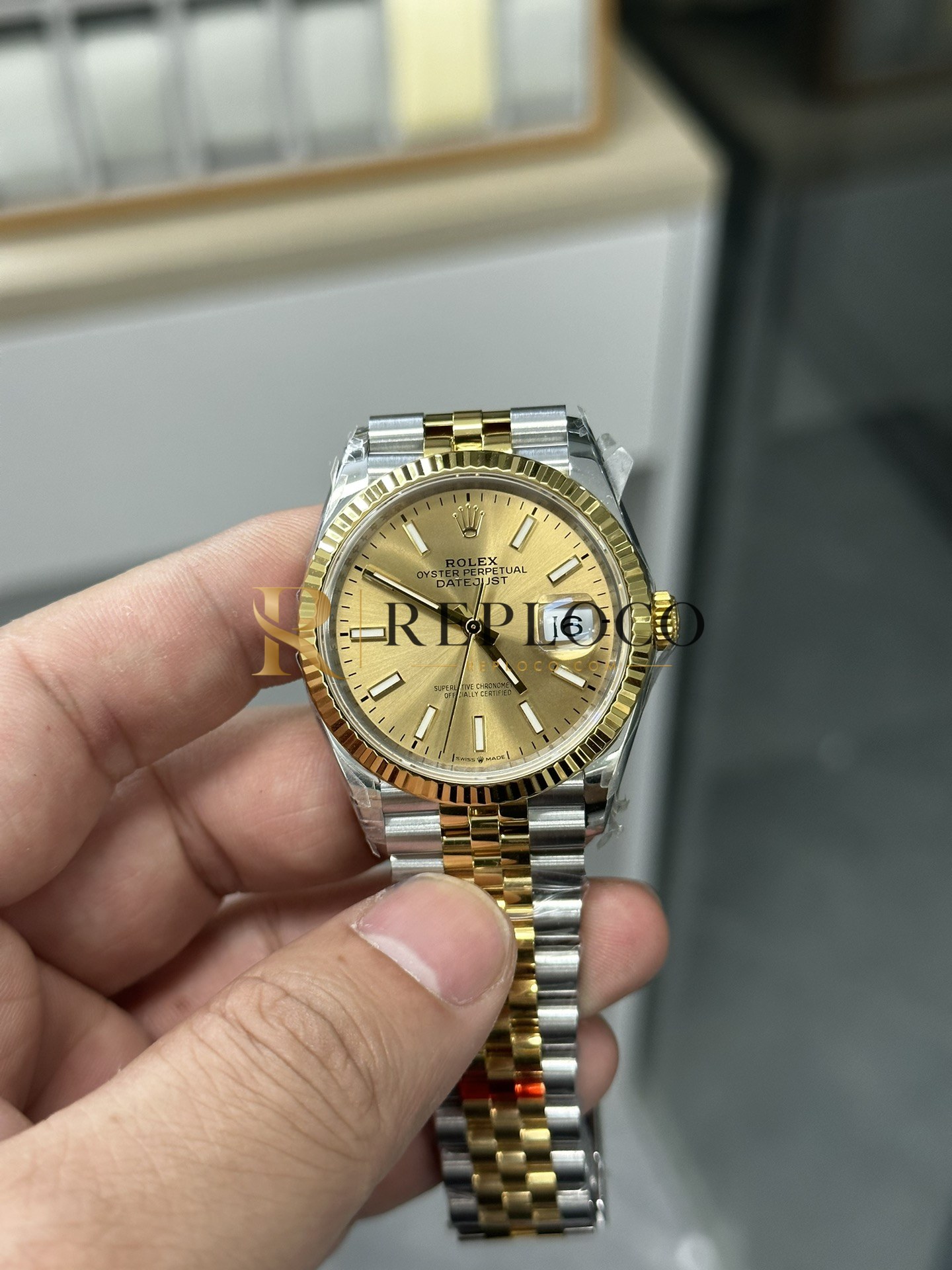 VS 공장 롤렉스 데이트저스트 36mm 126233 투톤 옐로우 골드 선버스트 샴페인 다이얼 주빌리 브레이슬릿 1:1 슈퍼클론 DD3235 무브먼트 - 이미지 2