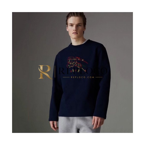 ✨BURBERRY 2018 LOGO COTTON ROUND HOOD TEE - 버버리 로고 코튼 라운드티 BUR0126 , 2색 (블랙/네이비) 사이즈(M - 2XL)