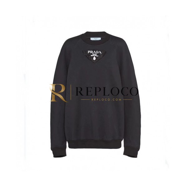 ✨Prada Mm/Wm Crew-neck Cotton Tshirts Black - 프라다 2021 남/녀 로고 크루넥 코튼 긴팔티 Pra02342x Size(s - l) 블랙