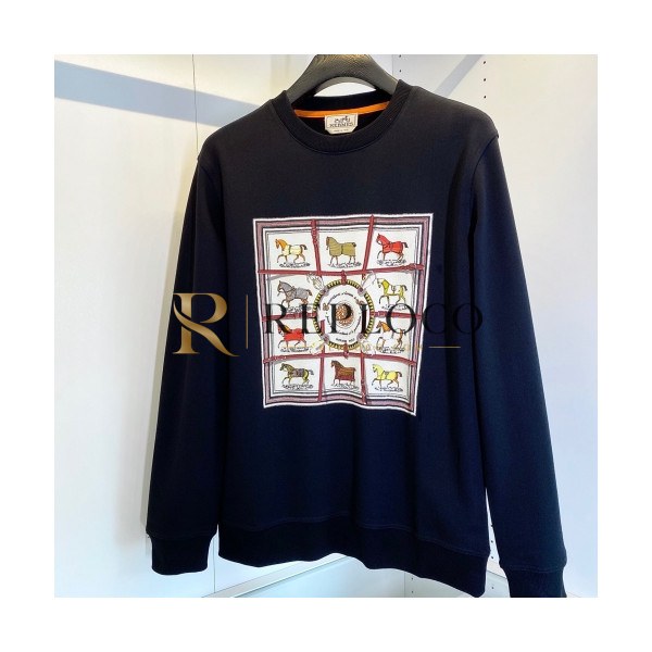✨Hermes 2020 Mens Crew-neck Casual Cotton Tshirts- 에르메스 2020 남성 크루넥 캐쥬얼 코튼 기모 긴팔티 Her0518x.Size(m - 3xl).블랙