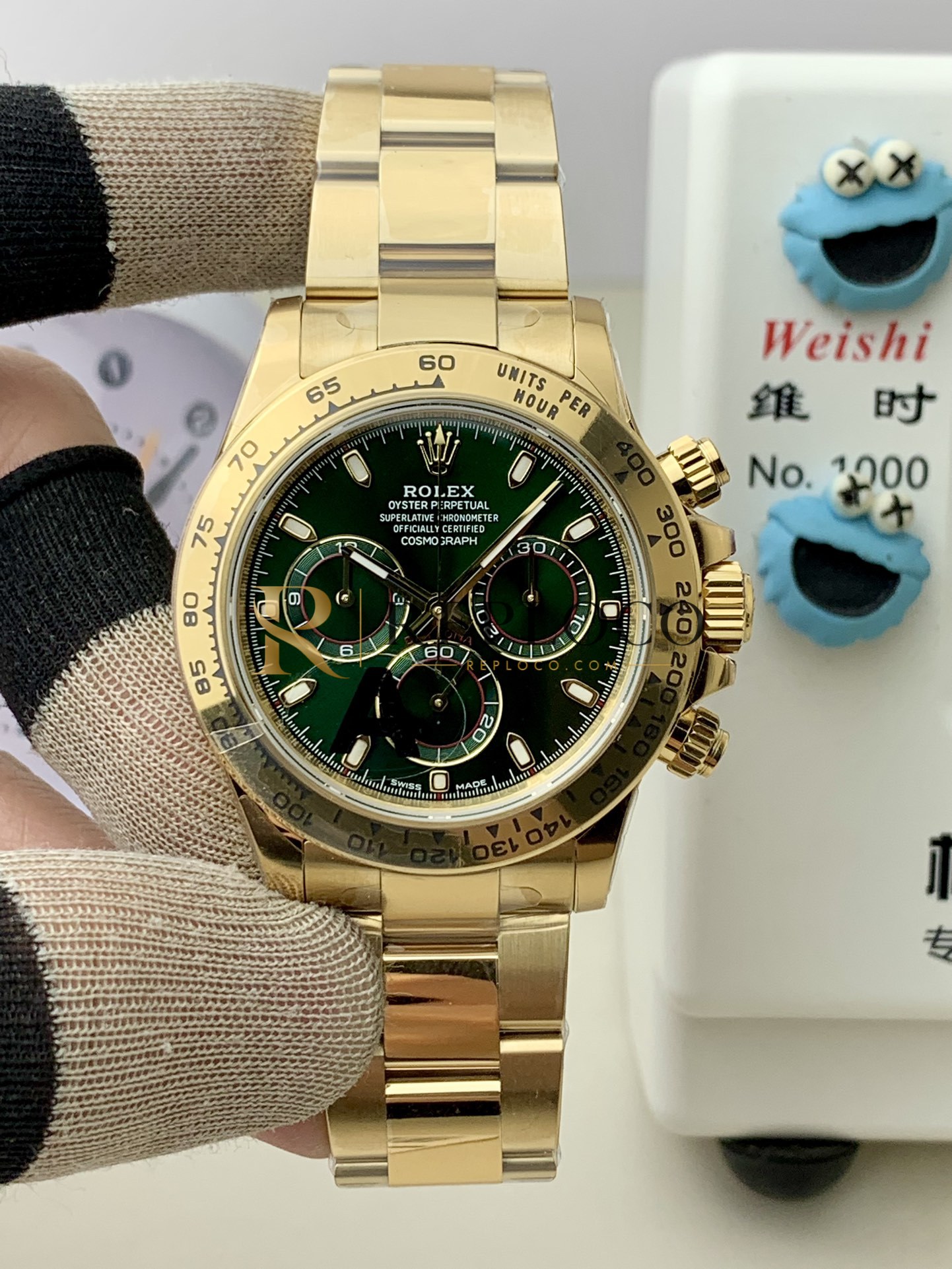 VS 공장 롤렉스 코스모그래프 데이토나 40mm 116508 풀 옐로우 골드 존 메이어 그린 다이얼 1:1 슈퍼클론 DD4130 무브먼트