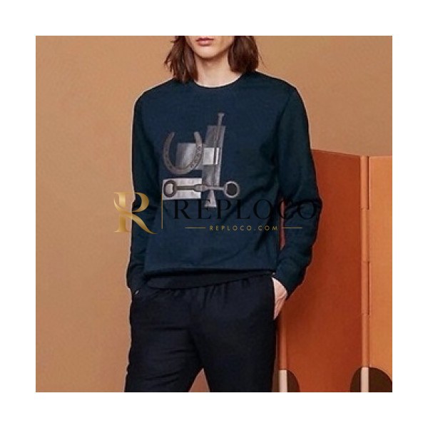 ✨Hermes 2020 Mens Crew-neck Casual Cotton Tshirts- 에르메스 2020 남성 크루넥 캐쥬얼 코튼 기모 긴팔티 Her0530x.Size(m - 2xl).네이비
