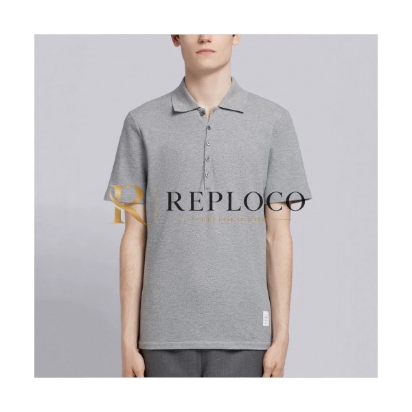 ✨Thom Browne 2019 Mens Strap Polo Cotton Short Sleeved Tshirt - 톰브라운 남성 스트랩 폴로 코튼 반팔티 Tho0088x.Size(m - 2xl).그레이