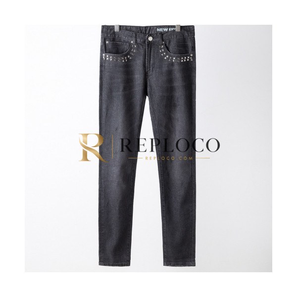 ✨[클래식]Versace 2019 Mens Logo Slim Fit Denim Pants - 베르사체 남성 로고 슬림핏 데님 팬츠 Ver0222x.Size(30 - 38).블랙