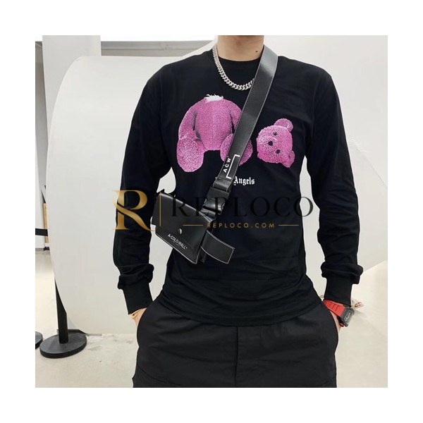 ✨Palm Angels 2019 Mens Logo Cotton Long T Shirt - 팜 엔젤스 남성 로고 코튼 긴팔 티셔츠 Palts0009.Size(s -xl).블랙