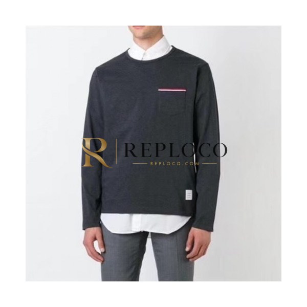 ✨[톰브라운]Thom Browne 2021 Mens Strap Crew-neck Cotton Tshirts - 톰브라운 2021 남성 스트랩 크루넥 코튼 긴팔티 Thom01199x.Size(1 - 5).그레이