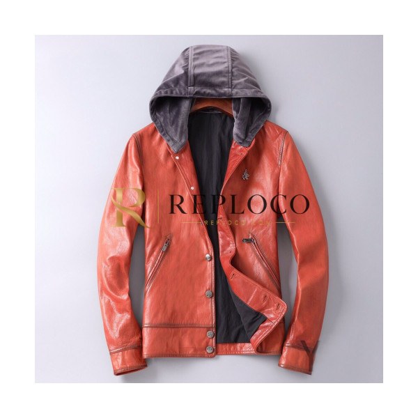 ✨Prada 2019 Mens Logo Casual Leather Jacket - 프라다 2019 남성 로고 캐쥬얼 가죽 자켓 Pra0815x.Size(l - 4xl).오렌지