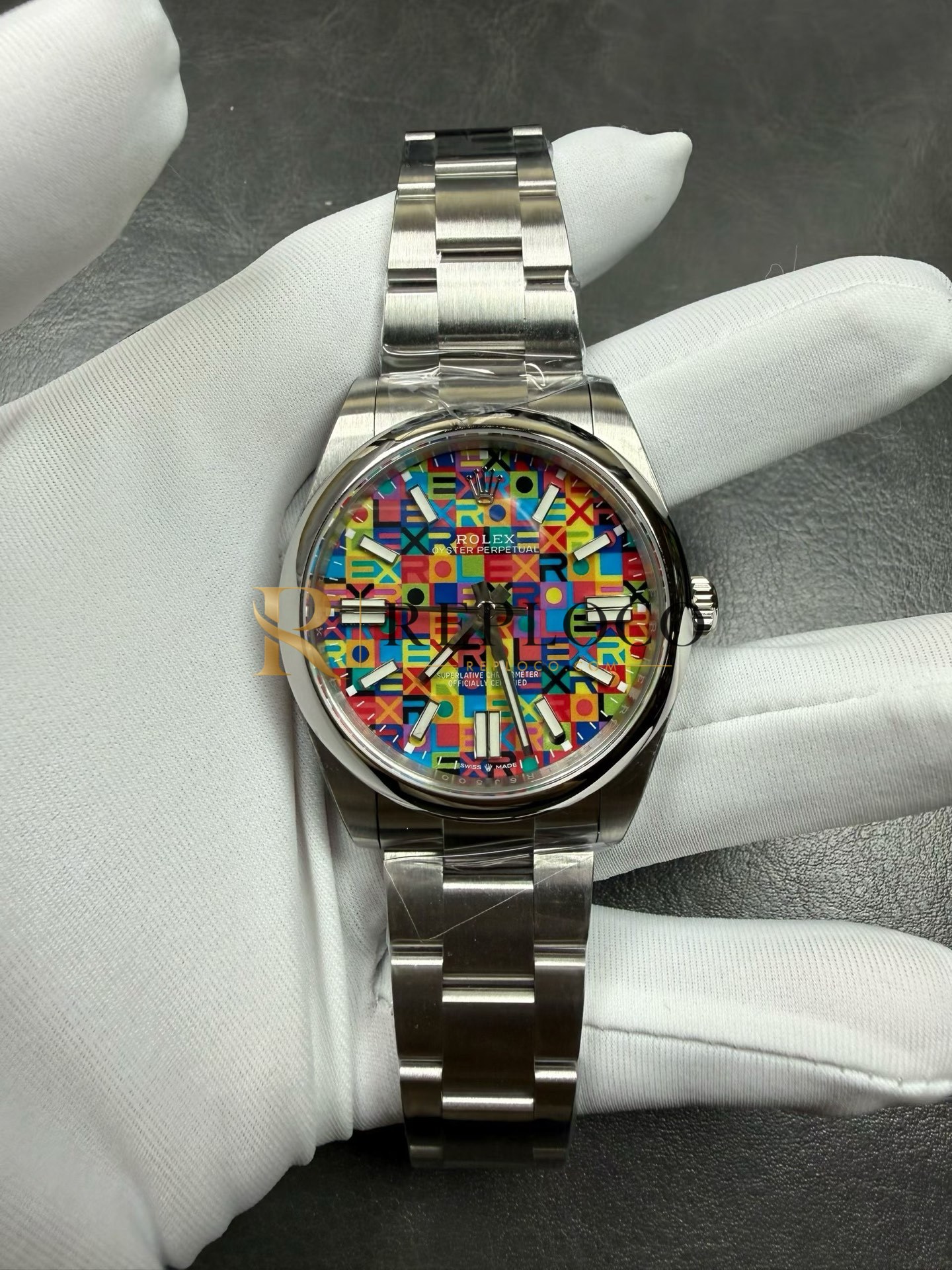 VS 공장 롤렉스 오이스터 퍼페츄얼 41mm 134300 멀티컬러 기하학 패턴 다이얼 스무스 베젤 오이스터 브레이슬릿 1:1 슈퍼클론 DD3230 무브먼트