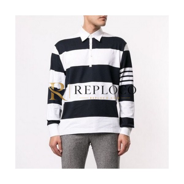 ✨[톰브라운]Thom Browne 2020 Mens Strap Polo Cotton Tshirt - 톰브라운 2020 남성 스트랩 코튼 폴로 긴팔티 Thom0939x.Size(s - l).블랙