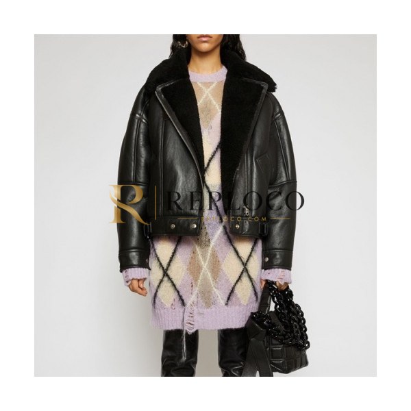 ✨Acne Sstudios 2019 Womens Casual Leather Jacket - 아크네 2019 여성 캐쥬얼 가죽 자켓 Acn0112x.Size(s - 3xl).블랙