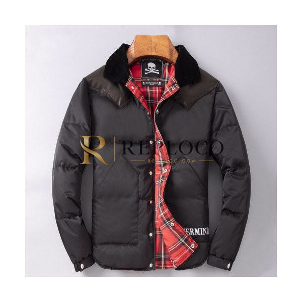 ✨Mastermind Japan Mens Skull Duck Down Leather Padding - 마스터마인드 재팬 2019 남성 스컬 로고 덕다운 가죽 패딩 Mas0046x.Size(s - xl).블랙