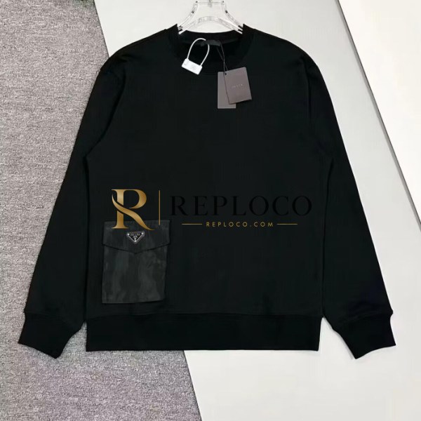 ✨Prada 2024 Mens Crew-neck Cotton Tshirts - 프라다 2024 남성 로고 크루넥 코튼 긴팔티 Pra01246x.Size(s - xl).블랙