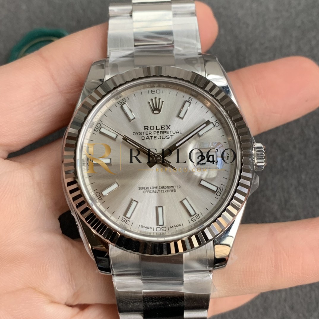 VS 공장 롤렉스 데이트저스트 41mm 126334 실버 선버스트 다이얼 플루티드 베젤 오이스터 브레이슬릿 1:1 슈퍼클론 DD3235 무브먼트