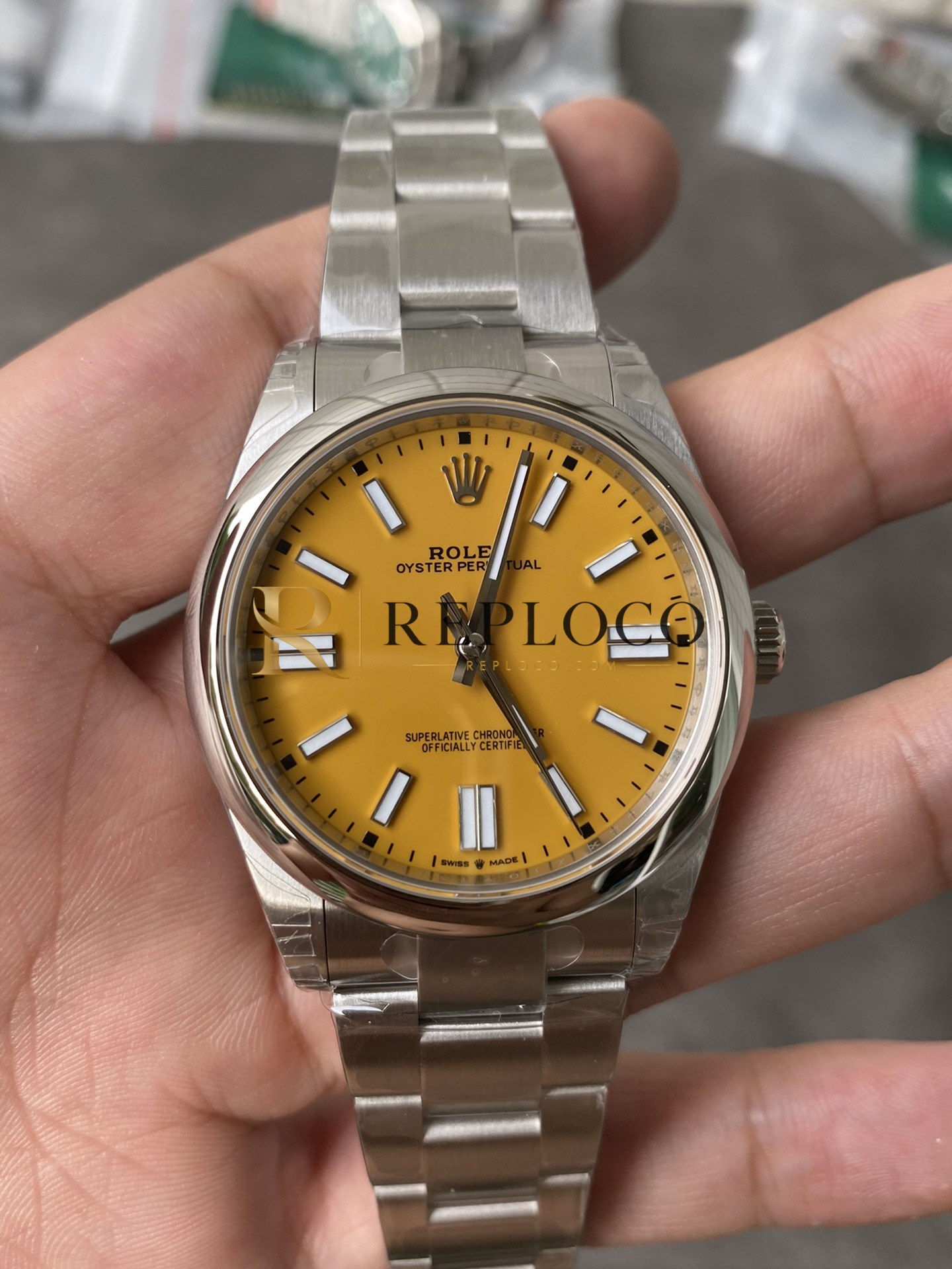 VS 공장 롤렉스 오이스터 퍼페추얼 41mm 124300 옐로우 래커 다이얼 스무스 베젤 오이스터 브레이슬릿 1:1 슈퍼클론 DD3230 무브먼트