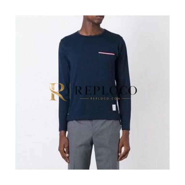 ✨[톰브라운]Thom Browne 2021 Mens Strap Crew-neck Cotton Tshirts - 톰브라운 2021 남성 스트랩 크루넥 코튼 긴팔티 Thom01198x.Size(1 - 5).네이비