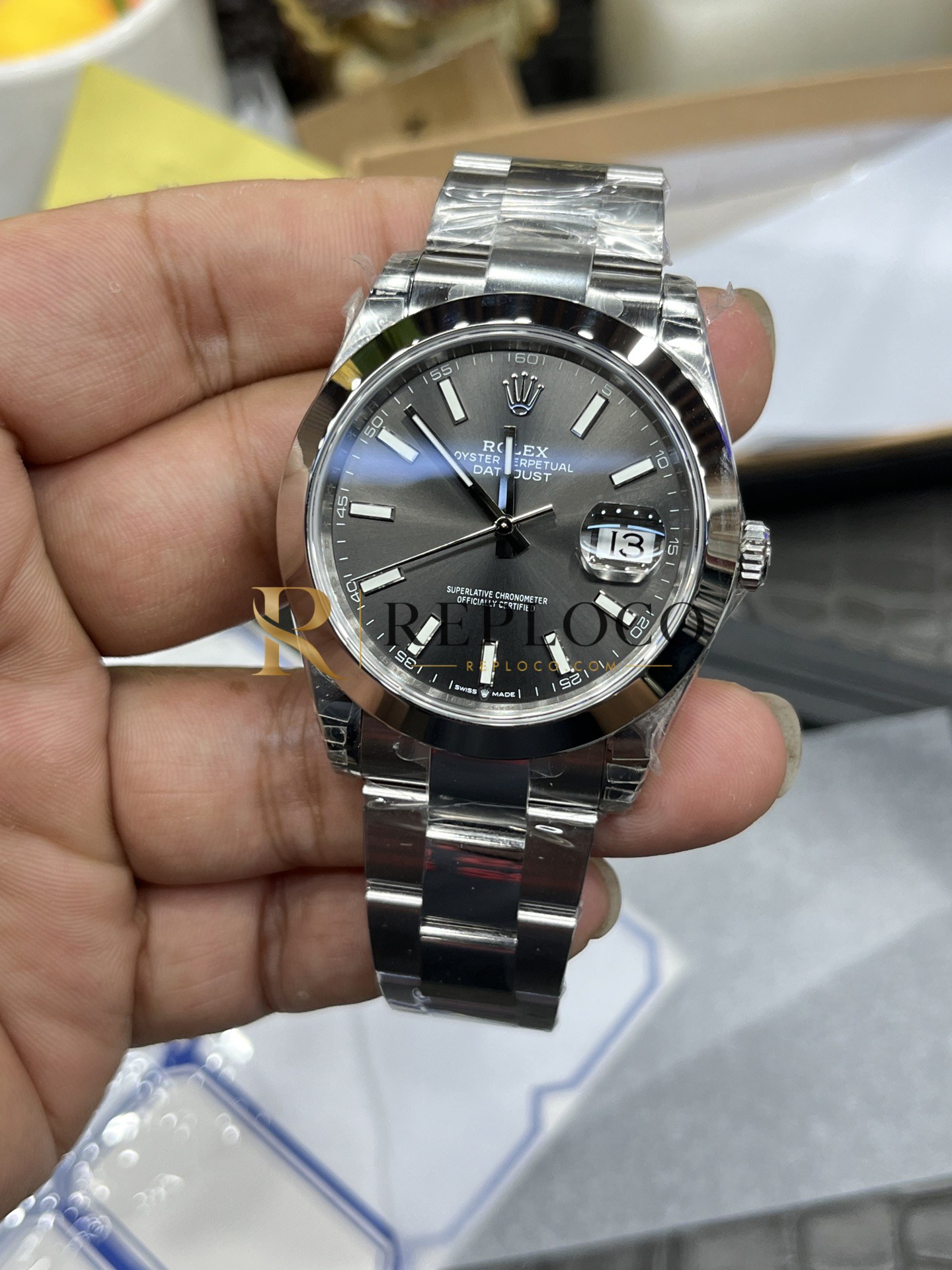 VS 공장 롤렉스 데이트저스트 41mm 126300 선버스트 슬레이트 그레이 다이얼 스무스 베젤 오이스터 브레이슬릿 1:1 슈퍼클론 DD3235 무브먼트 - 이미지 6