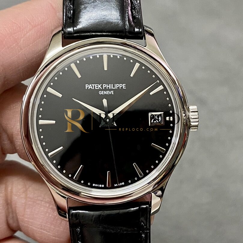 3K 공장 파텍 필립 칼라트라바 5227 블랙 다이얼 316L 스틸 베젤 가죽 스트랩 324C 무브먼트 39mm