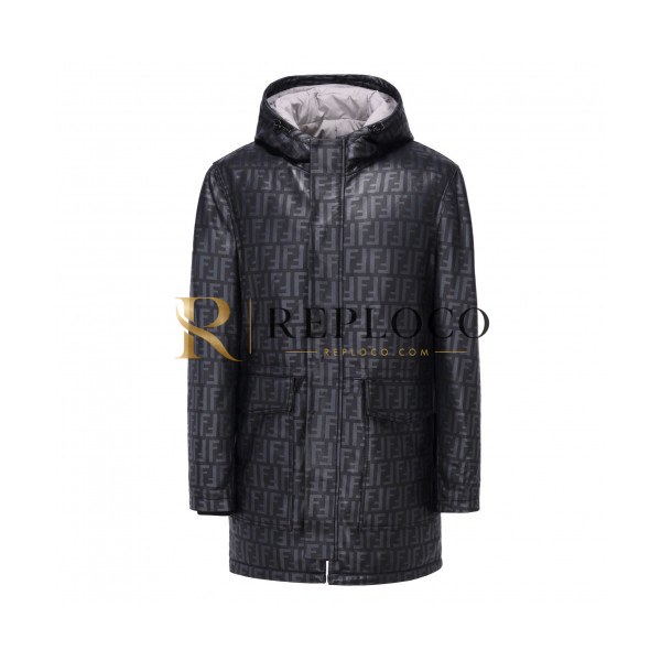 ✨Fendi 2019 Mens Logo Vintage Down Leather Padding - 펜디 2019 남성 로고 빈티지 다운 레더패딩 Fen0307x.Size(m - xl).블랙