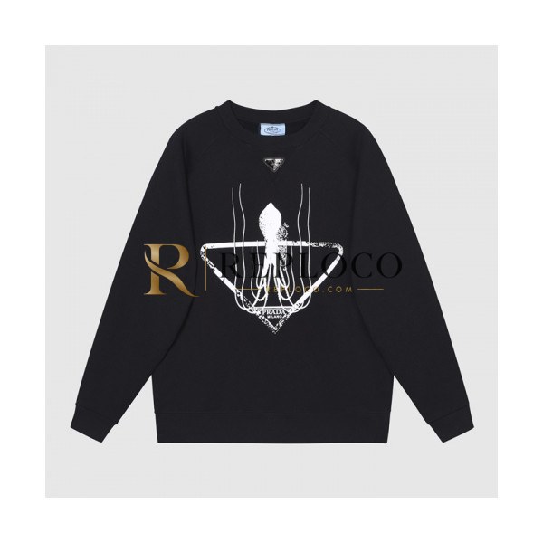 ✨Prada Mens Crew-neck Cotton Tshirts Black - 프라다 2021 남성 로고 크루넥 코튼 긴팔티 Pra02423x Size(xs - l) 블랙