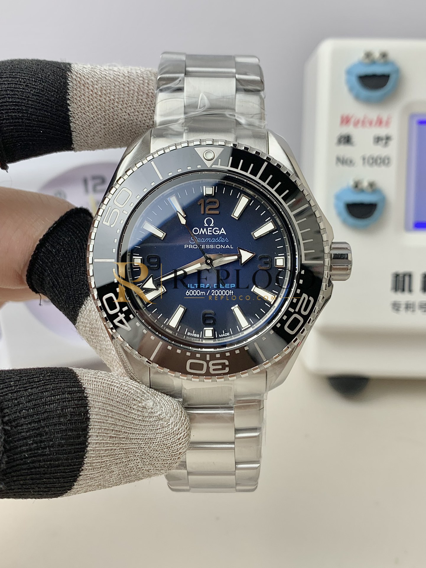 VS 공장 오메가 씨마스터 플래닛 오션 울트라 딥 6000M 45.5mm 그라데이션 블루 다이얼 스테인리스 스틸 브레이슬릿 (215.30.46.21.03.001) 1:1 슈퍼클론 단동 DD8912 무브먼트
