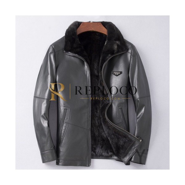 ✨Prada 2019 Mens Logo Casual Leather Jacket - 프라다 2019 남성 로고 캐쥬얼 가죽 자켓 Pra0819x.Size(m - 3xl).블랙