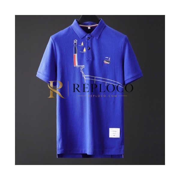 ✨[톰브라운]Thom Browne 2020 Mens Casual Cotton Short Sleeved Polo Tshirts - 톰브라운 2020 남성 로고 코튼 폴로 반팔티 Tho0785x.Size(m - 3xl).블루