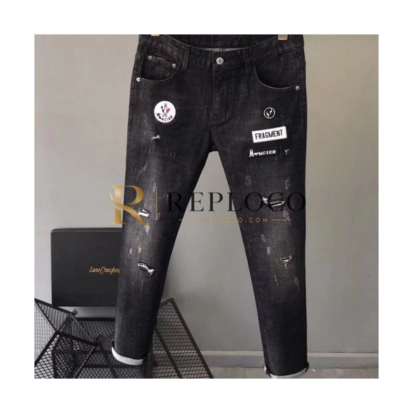 ✨Moncler 2018 Mens Patch Logo Denim Pants - 몽클레어 남성 신상 패치 로고 데님 팬츠 Moc0225x.Size28 - 36).블랙