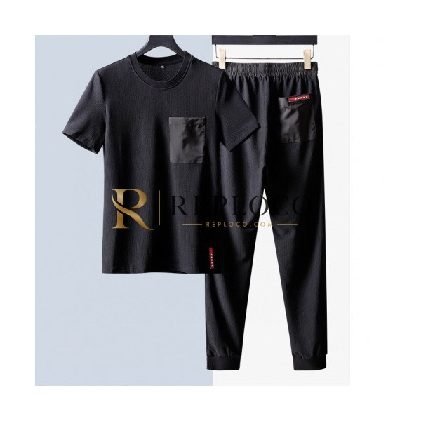 ✨[프라다]Prada 2020 Mens Casual Logo Training Short Sleeved Clothes&Pants - 프라다 2020 남성 캐쥬얼 로고 코튼 반팔 트레이닝복&팬츠 Pra01071x.Size(m - 2xl).블랙