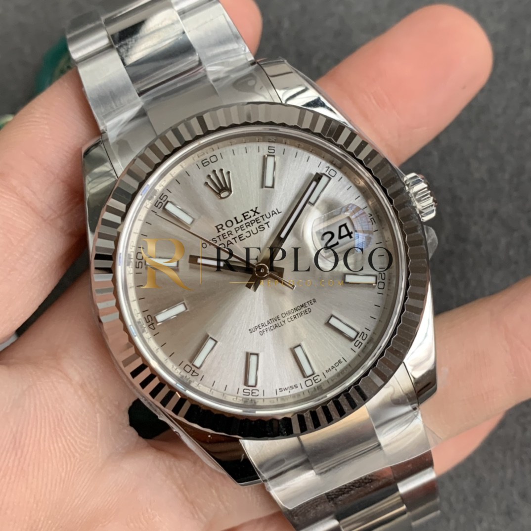 VS 공장 롤렉스 데이트저스트 41mm 126334 실버 선버스트 다이얼 플루티드 베젤 오이스터 브레이슬릿 1:1 슈퍼클론 DD3235 무브먼트 - 이미지 3