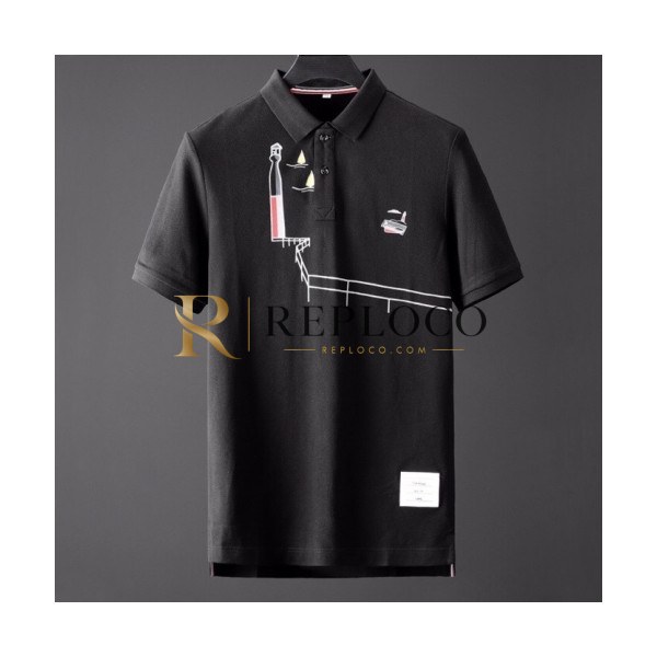 ✨[톰브라운]Thom Browne 2020 Mens Casual Cotton Short Sleeved Polo Tshirts - 톰브라운 2020 남성 로고 코튼 폴로 반팔티 Tho0786x.Size(m - 3xl).블랙