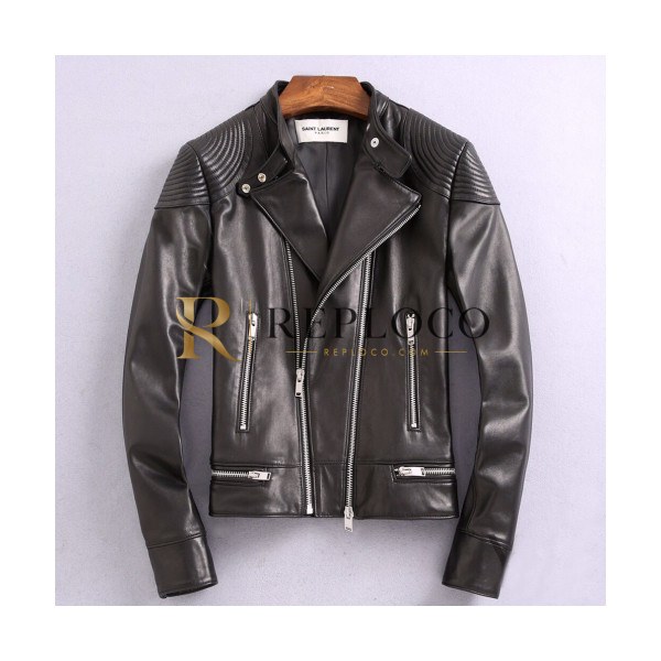 ✨[1:1]Saint Laurent 2019 Mens Leather Jacket - 입생로랑 2019 남성스타디움 울 블루종 Ysl0078x.Size(l - 4xl).블랙