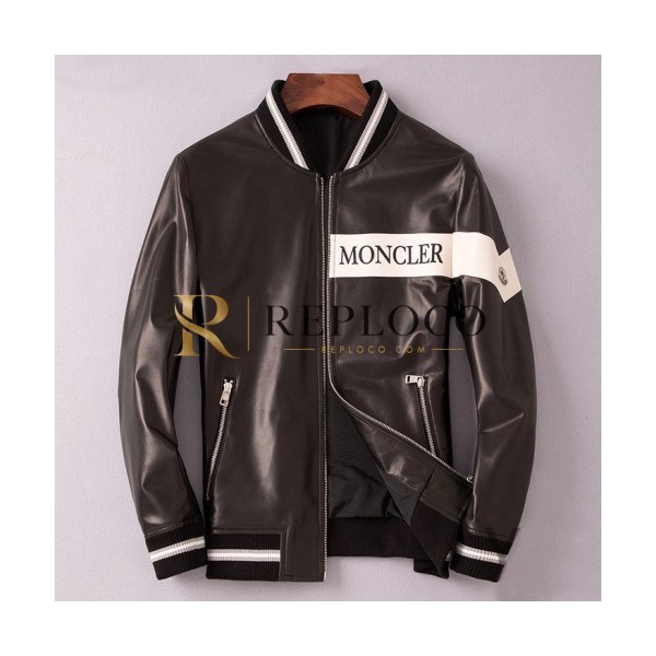 ✨Moncler 2019 Mens Patch Logo Modern Leather Jacket - 몽클레어 2019 남성 패치 로고 모던 가죽 자켓 Moc01087x.Size(l - 4xl).블랙