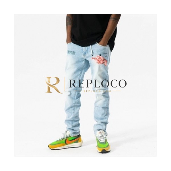 ✨Off-white 2021 Mens Logo Denim Jeans - 오프화이트 2021 남성 로고 데님 청바지 Off0693x.Size(29 - 40).블루