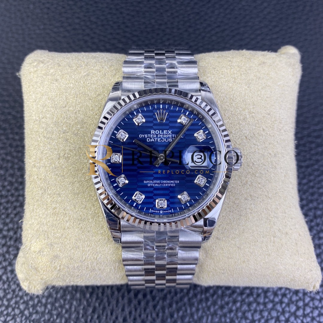VS 공장 롤렉스 데이트저스트 36mm 126234 블루 플루티드 모티브 다이아몬드 다이얼 주빌리 브레이슬릿 1:1 슈퍼클론 DD3235 무브먼트