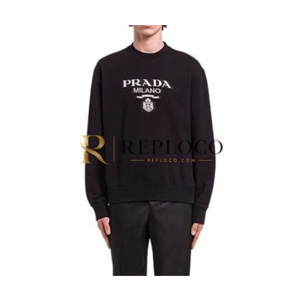 ✨Prada Mens Crew-neck Cotton Tshirts Black - 프라다 2021 남성 로고 크루넥 코튼 긴팔티 Pra02315x Size(s - l) 블랙