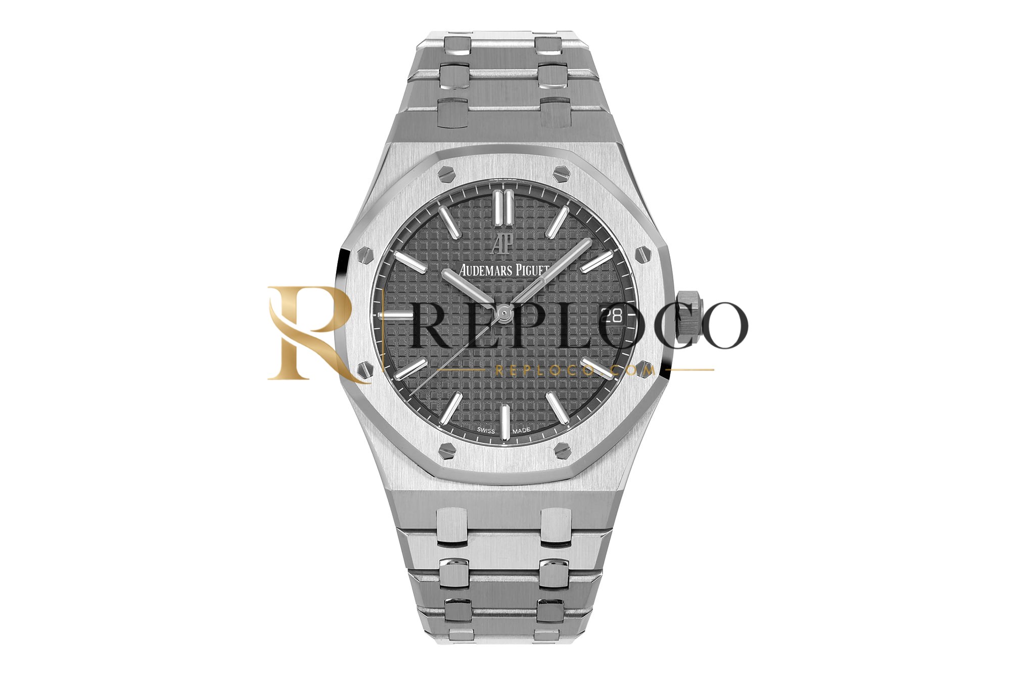 AP 로열 오크 41mm 15500 스테인리스 스틸 ZF 1:1 베스트 에디션 그레이 텍스처 다이얼 스테인리스 브레이슬릿 SA4302 슈퍼클론 V4 프리스프룽 무브먼트