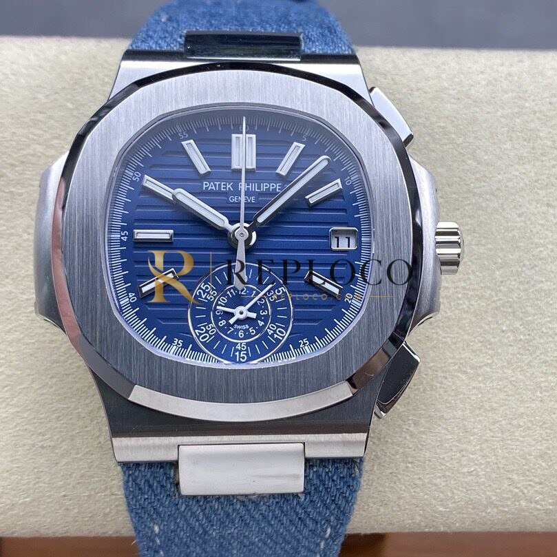3K Factory Patek Philippe Nautilus 5980 Blue Dial Leather&Denim Strap CH 28-520C Movement 40.5mm