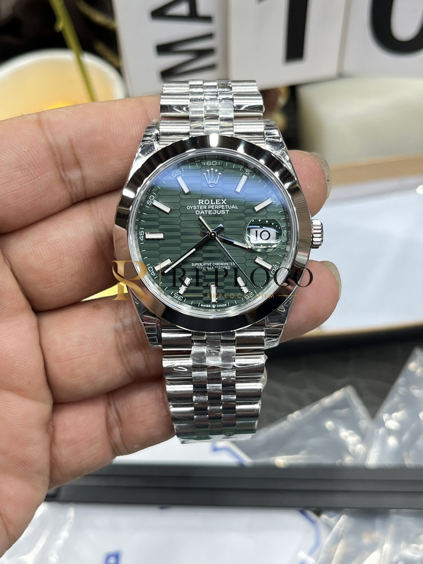 VS 공장 롤렉스 데이트저스트 41mm 126300 그린 플루티드 모티브 다이얼 스무스 베젤 쥬빌리 브레이슬릿 1:1 슈퍼클론 DD3235 무브먼트