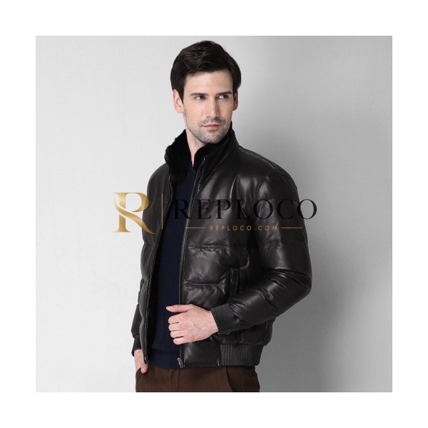 ✨Prada 2019 Mens Logo Casual Down Leather Jacket - 프라다 2019 남성 로고 캐쥬얼 다운 가죽 자켓 Pra0758x.Size(m - 3xl).블랙