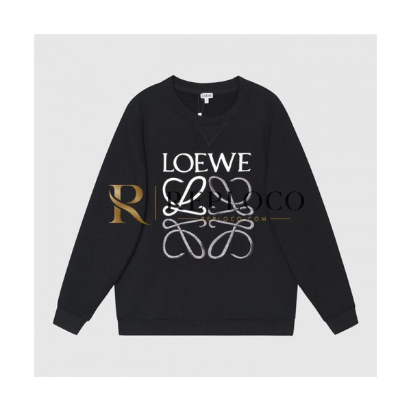 ✨Loewe Mens Logo Crew-neck Cotton Tshirts Black - 로에베 2021 남성 로고 크루넥 코튼 긴팔티 Loe0498x Size(s - l) 블랙