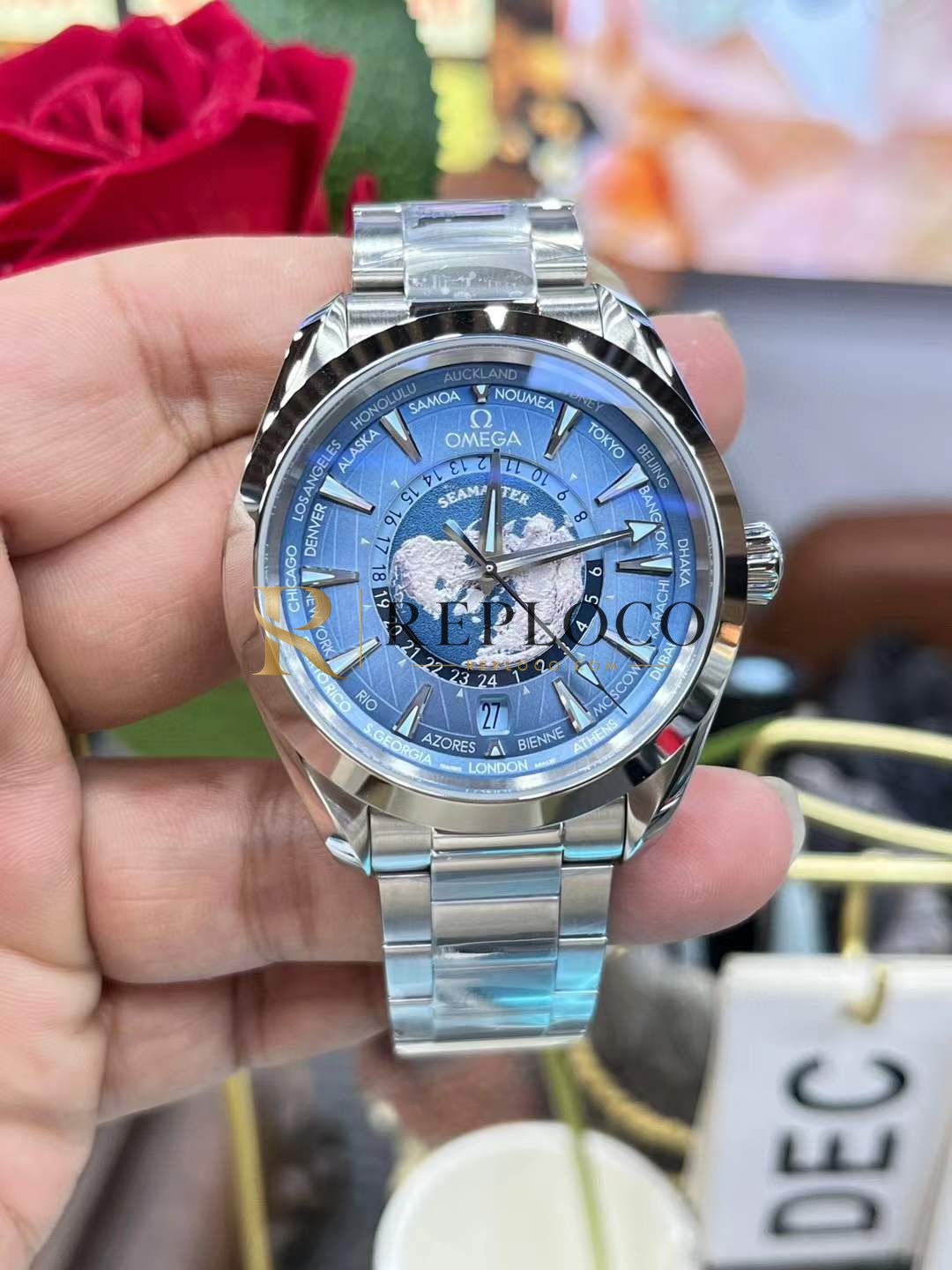 VS 공장 오메가 씨마스터 아쿠아 테라 150M 월드타이머 43mm 서머 블루 75주년 기념 (220.10.43.22.03.002) 1:1 슈퍼클론 단동 DD8938 무브먼트