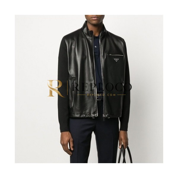 ✨Prada Mens Logo Casual Leather Jacket Black - 프라다 2021 남성 로고 캐쥬얼 가죽 자켓 Pra02491x Size(m - 2xl) 블랙