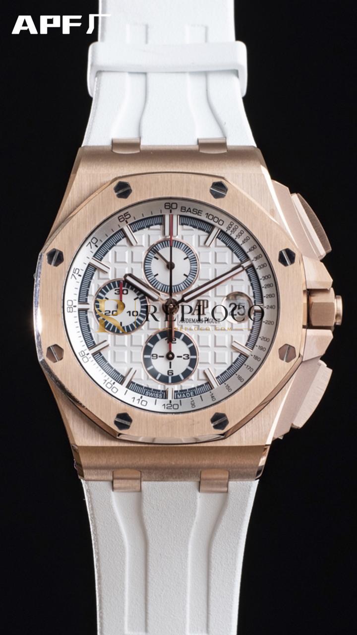 AP 로열 오크 오프쇼어 44mm 26408OR.OO.A010CA.01 RG APF 1:1 베스트 에디션 화이트 다이얼 화이트 러버 스트랩 A3126