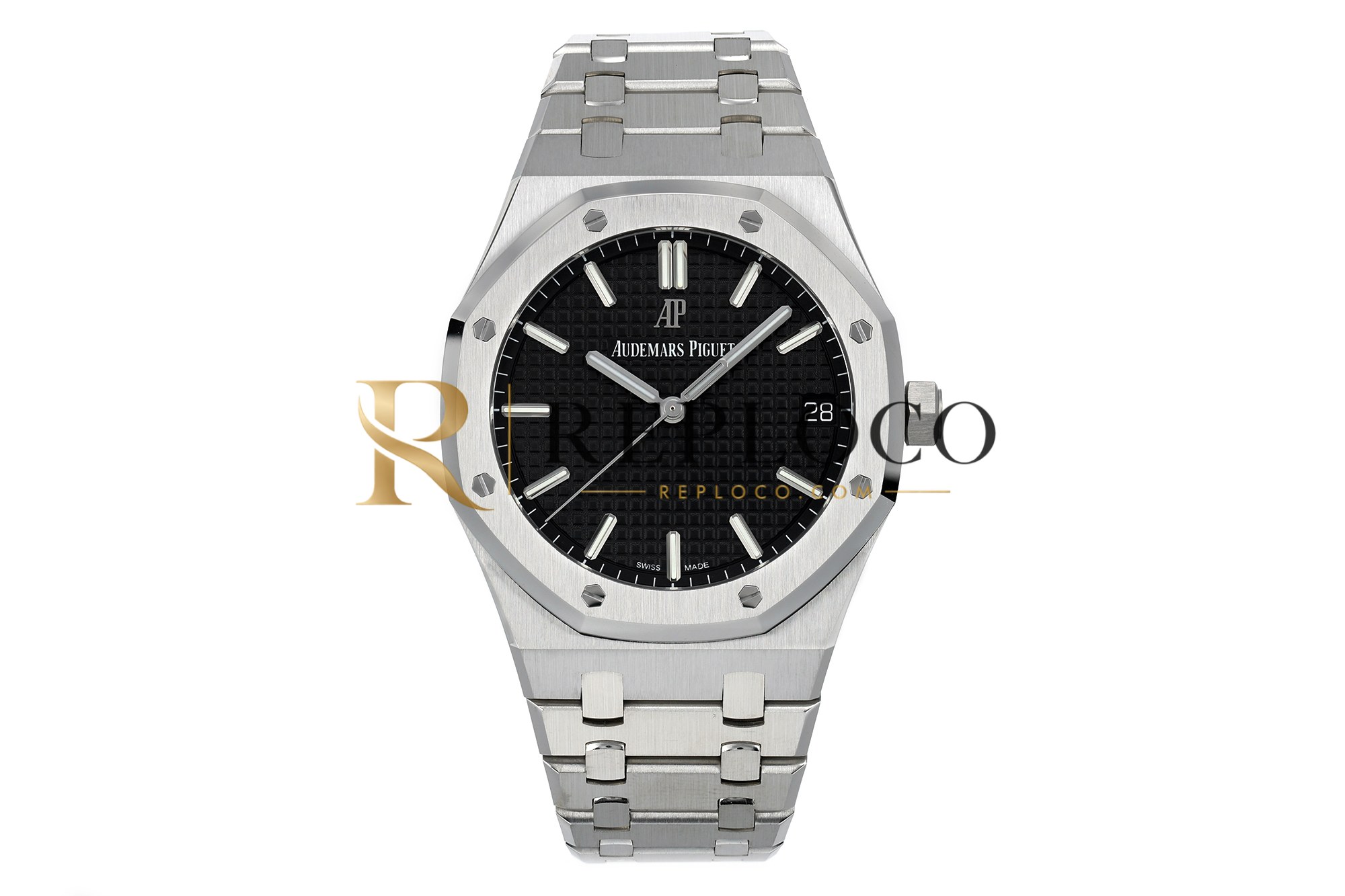 AP 로열 오크 41mm 15500 스테인리스 스틸 ZF 1:1 베스트 에디션 블랙 텍스처드 다이얼 스테인리스 스틸 브레이슬릿 SA4302 슈퍼클론 V4 프리스프렁 무브먼트