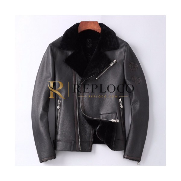 ✨Chrome Hearts 2019 Mens Logo Casual Leather Jacket - 크롬하츠 2019 남성 로고 캐쥬얼 가죽 자켓 Chr0057x.Size(m - 3xl).블랙