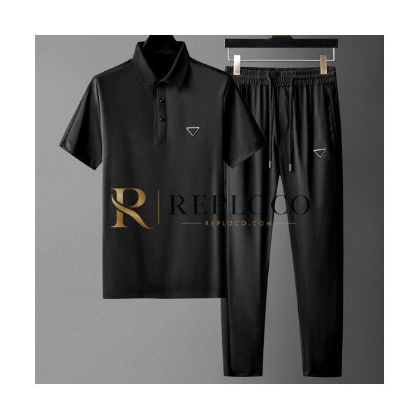✨[프라다]Prada 2020 Mens Casual Logo Training Short Sleeved Clothes&Pants - 프라다 2020 남성 캐쥬얼 로고 코튼 반팔 트레이닝복&팬츠 Pra01064x.Size(m - 4xl).블랙