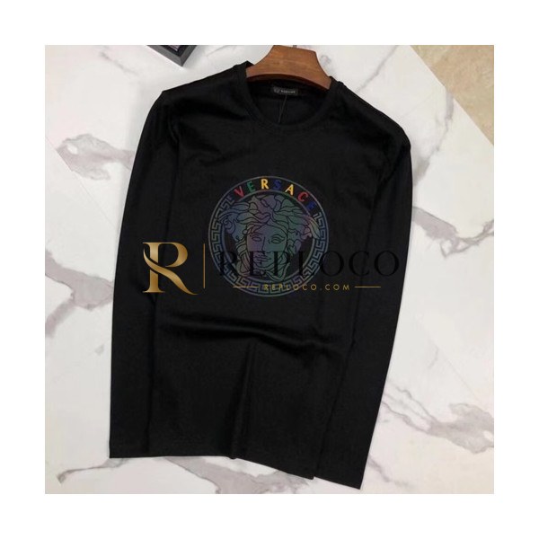 ✨Versace 2019 Mens Cotton T-shirt - 베르사체 남성 코튼 긴팔티셔츠 VERTS0016.Size(M- 3XL),블랙/화이트